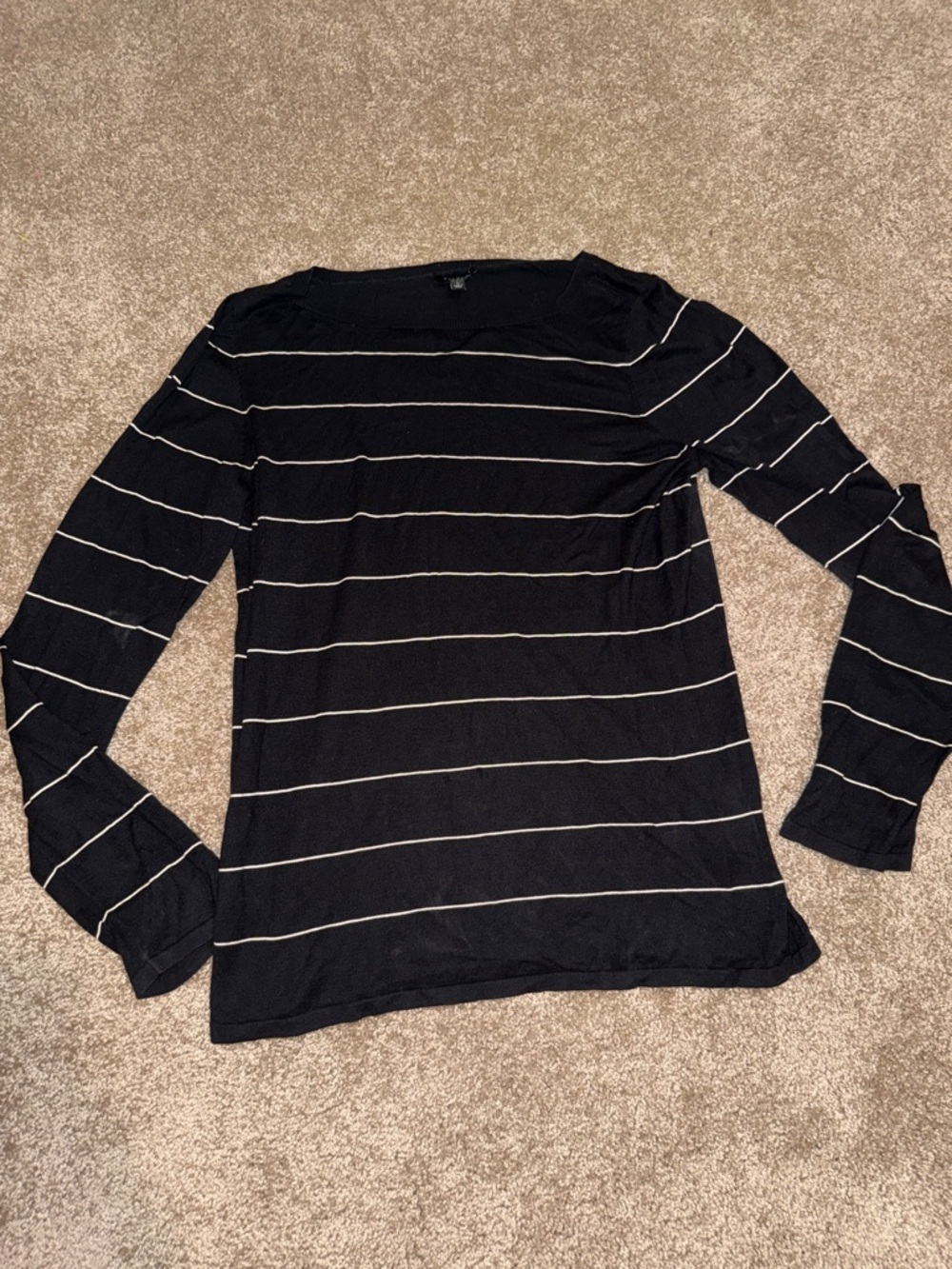 Talbots Black and White Striped Long-Sleeve Silk Cotton Top - Large. B1